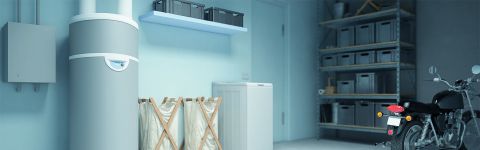 Dimplex Edel hot water heat pump in utility room