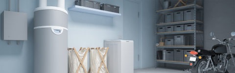 Dimplex Edel hot water heat pump in utility room